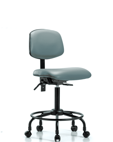 Vinyl Chair - Medium Bench Height with Round Tube Base & Casters in Storm Supernova Vinyl - VMBCH-RT-T0-A0-RC-8822