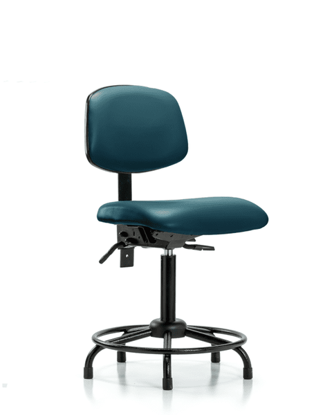 Vinyl Chair - Medium Bench Height with Round Tube Base & Stationary Glides in Marine Blue Supernova Vinyl - VMBCH-RT-T0-A0-RG-8801