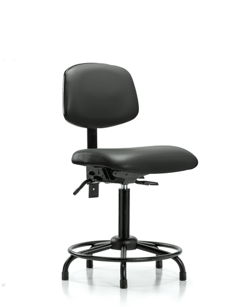 Vinyl Chair - Medium Bench Height with Round Tube Base & Stationary Glides in Carbon Supernova Vinyl - VMBCH-RT-T0-A0-RG-8823