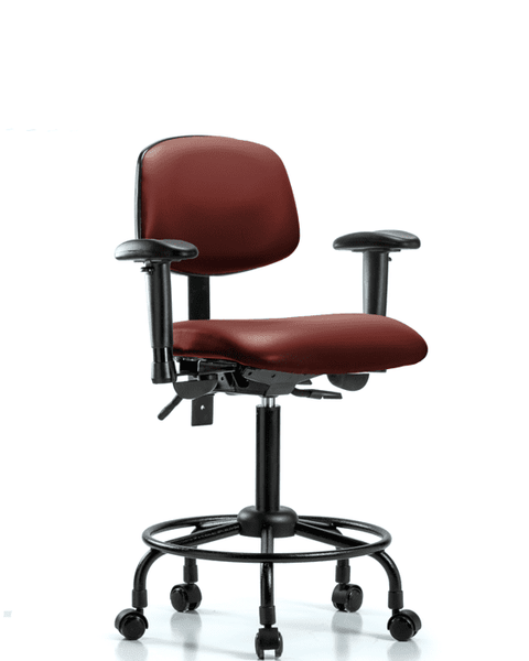 Vinyl Chair - Medium Bench Height with Round Tube Base, Adjustable Arms, & Casters in Borscht Supernova Vinyl - VMBCH-RT-T0-A1-RC-8815