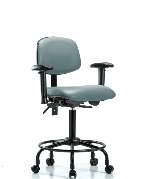 Vinyl Chair - Medium Bench Height with Round Tube Base, Adjustable Arms, & Casters in Storm Supernova Vinyl - VMBCH-RT-T0-A1-RC-8822
