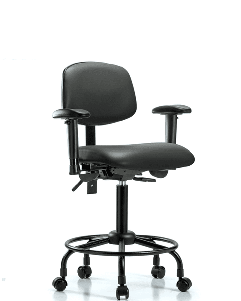 Vinyl Chair - Medium Bench Height with Round Tube Base, Adjustable Arms, & Casters in Carbon Supernova Vinyl - VMBCH-RT-T0-A1-RC-8823
