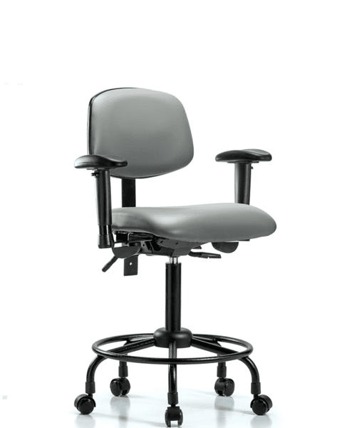 Vinyl Chair - Medium Bench Height with Round Tube Base, Adjustable Arms, & Casters in Sterling Supernova Vinyl - VMBCH-RT-T0-A1-RC-8840