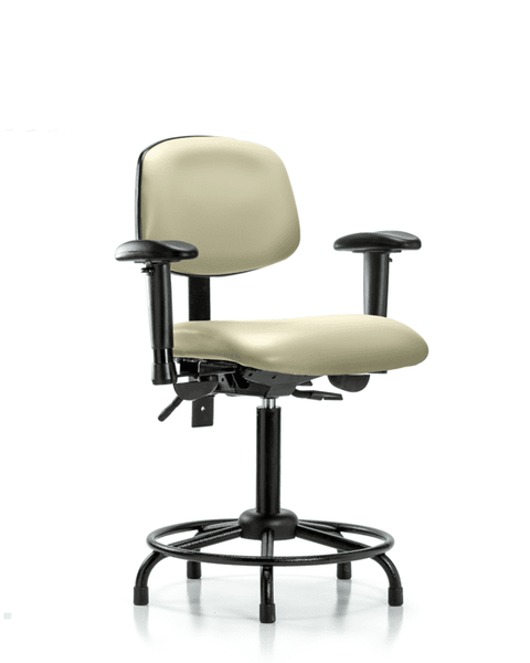 Vinyl Chair - Medium Bench Height with Round Tube Base, Adjustable Arms, & Stationary Glides in Adobe White Trailblazer Vinyl - VMBCH-RT-T0-A1-RG-8501