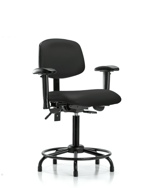 Vinyl Chair - Medium Bench Height with Round Tube Base, Adjustable Arms, & Stationary Glides in Black Trailblazer Vinyl - VMBCH-RT-T0-A1-RG-8540