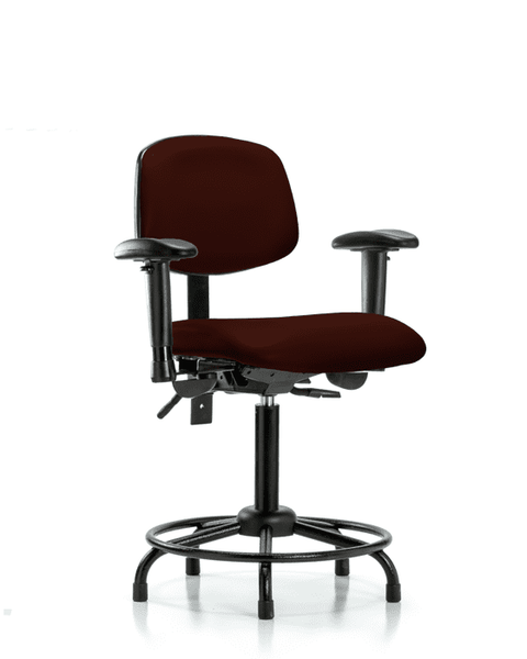 Vinyl Chair - Medium Bench Height with Round Tube Base, Adjustable Arms, & Stationary Glides in Burgundy Trailblazer Vinyl - VMBCH-RT-T0-A1-RG-8569