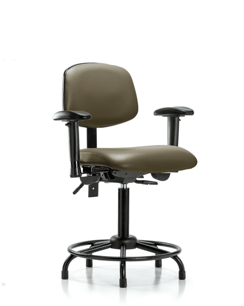 Vinyl Chair - Medium Bench Height with Round Tube Base, Adjustable Arms, & Stationary Glides in Taupe Supernova Vinyl - VMBCH-RT-T0-A1-RG-8809