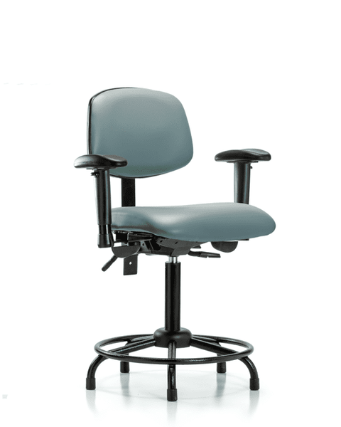 Vinyl Chair - Medium Bench Height with Round Tube Base, Adjustable Arms, & Stationary Glides in Storm Supernova Vinyl - VMBCH-RT-T0-A1-RG-8822