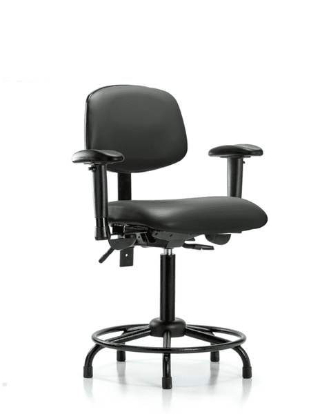 Vinyl Chair - Medium Bench Height with Round Tube Base, Adjustable Arms, & Stationary Glides in Carbon Supernova Vinyl - VMBCH-RT-T0-A1-RG-8823