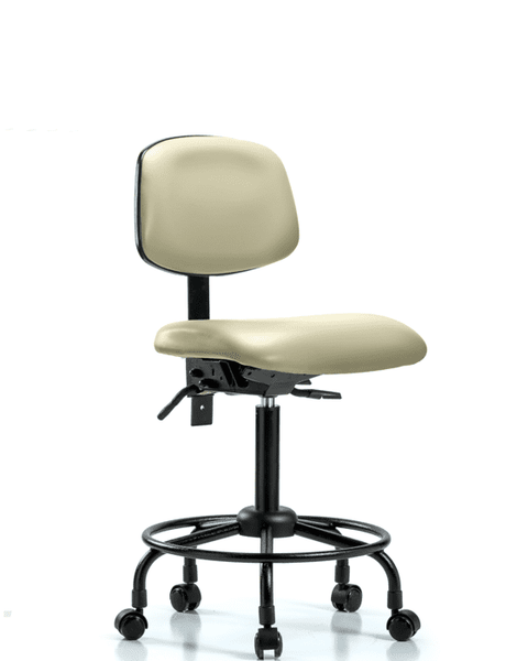 Vinyl Chair - Medium Bench Height with Round Tube Base, Seat Tilt, & Casters in Adobe White Trailblazer Vinyl - VMBCH-RT-T1-A0-RC-8501