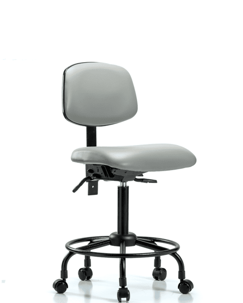 Vinyl Chair - Medium Bench Height with Round Tube Base, Seat Tilt, & Casters in Dove Trailblazer Vinyl - VMBCH-RT-T1-A0-RC-8567