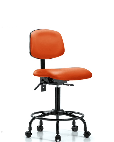Vinyl Chair - Medium Bench Height with Round Tube Base, Seat Tilt, & Casters in Orange Kist Trailblazer Vinyl - VMBCH-RT-T1-A0-RC-8613