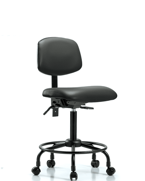 Vinyl Chair - Medium Bench Height with Round Tube Base, Seat Tilt, & Casters in Carbon Supernova Vinyl - VMBCH-RT-T1-A0-RC-8823