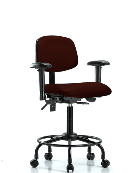 Vinyl Chair - Medium Bench Height with Round Tube Base, Seat Tilt, Adjustable Arms, & Casters in Burgundy Trailblazer Vinyl - VMBCH-RT-T1-A1-RC-8569