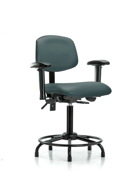 Vinyl Chair - Medium Bench Height with Round Tube Base, Seat Tilt, Adjustable Arms, & Stationary Glides in Colonial Blue Trailblazer Vinyl - VMBCH-RT-T1-A1-RG-8546