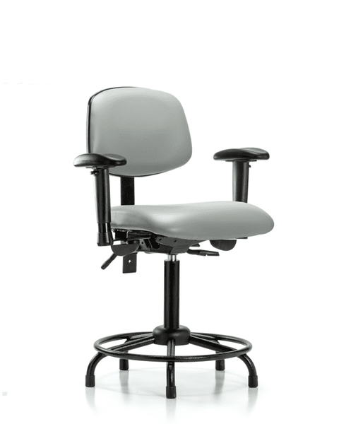 Vinyl Chair - Medium Bench Height with Round Tube Base, Seat Tilt, Adjustable Arms, & Stationary Glides in Dove Trailblazer Vinyl - VMBCH-RT-T1-A1-RG-8567