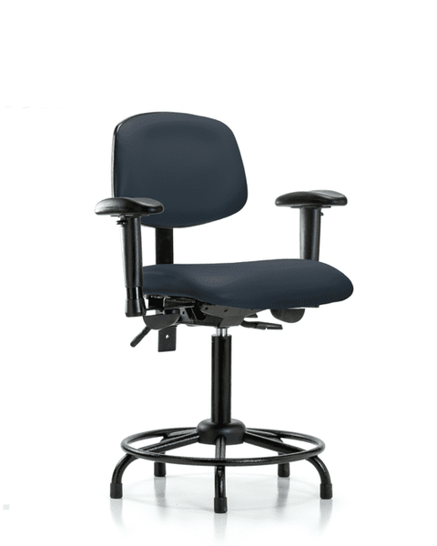 Vinyl Chair - Medium Bench Height with Round Tube Base, Seat Tilt, Adjustable Arms, & Stationary Glides in Imperial Blue Trailblazer Vinyl - VMBCH-RT-T1-A1-RG-8582