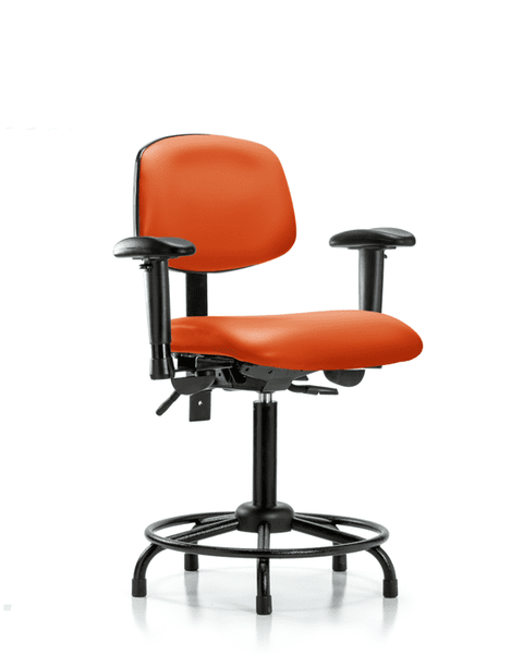 Vinyl Chair - Medium Bench Height with Round Tube Base, Seat Tilt, Adjustable Arms, & Stationary Glides in Orange Kist Trailblazer Vinyl - VMBCH-RT-T1-A1-RG-8613