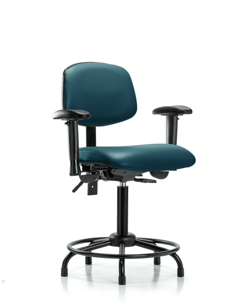Vinyl Chair - Medium Bench Height with Round Tube Base, Seat Tilt, Adjustable Arms, & Stationary Glides in Marine Blue Supernova Vinyl - VMBCH-RT-T1-A1-RG-8801