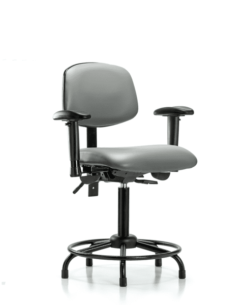 Vinyl Chair - Medium Bench Height with Round Tube Base, Seat Tilt, Adjustable Arms, & Stationary Glides in Sterling Supernova Vinyl - VMBCH-RT-T1-A1-RG-8840