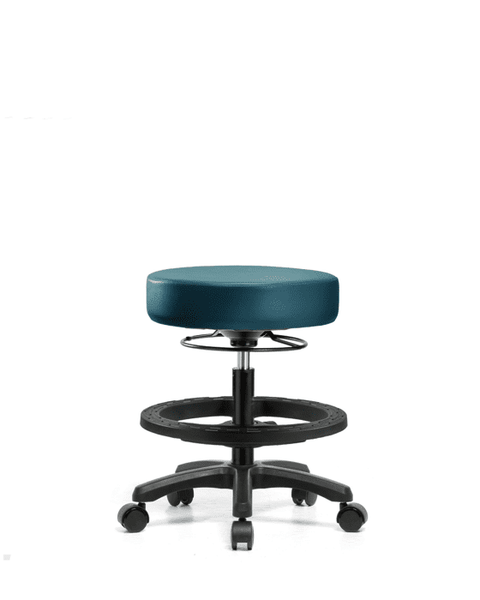Vinyl Mini-Stool - Medium Bench Height with Black Foot Ring & Casters in Marine Blue Supernova Vinyl - VMBMS-RG-BF-RC-8801