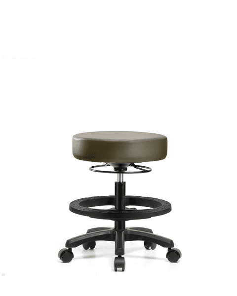 Vinyl Mini-Stool - Medium Bench Height with Black Foot Ring & Casters in Taupe Supernova Vinyl - VMBMS-RG-BF-RC-8809