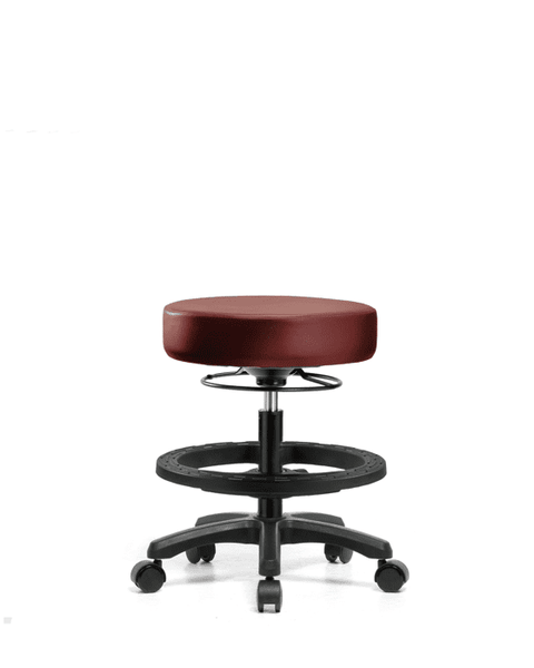 Vinyl Mini-Stool - Medium Bench Height with Black Foot Ring & Casters in Borscht Supernova Vinyl - VMBMS-RG-BF-RC-8815