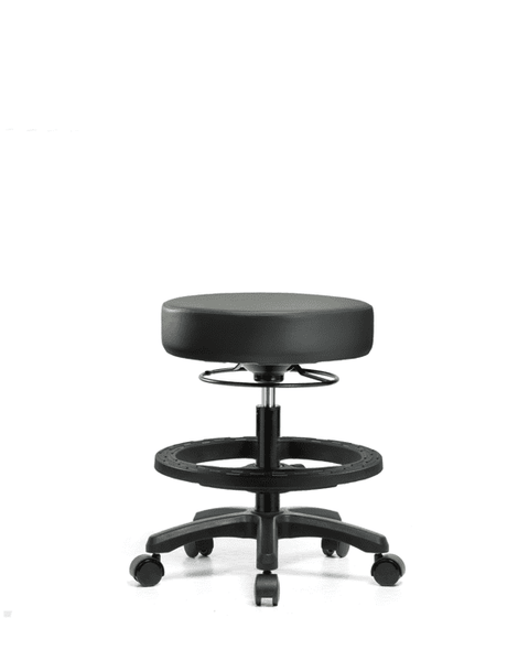 Vinyl Mini-Stool - Medium Bench Height with Black Foot Ring & Casters in Carbon Supernova Vinyl - VMBMS-RG-BF-RC-8823