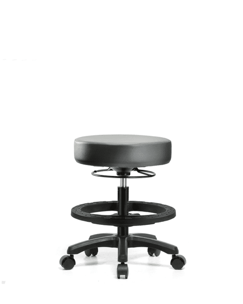 Vinyl Mini-Stool - Medium Bench Height with Black Foot Ring & Casters in Sterling Supernova Vinyl - VMBMS-RG-BF-RC-8840