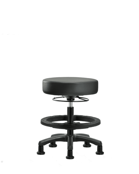 Vinyl Mini-Stool - Medium Bench Height with Black Foot Ring & Stationary Glides in Carbon Supernova Vinyl - VMBMS-RG-BF-RG-8823