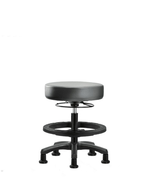 Vinyl Mini-Stool - Medium Bench Height with Black Foot Ring & Stationary Glides in Sterling Supernova Vinyl - VMBMS-RG-BF-RG-8840
