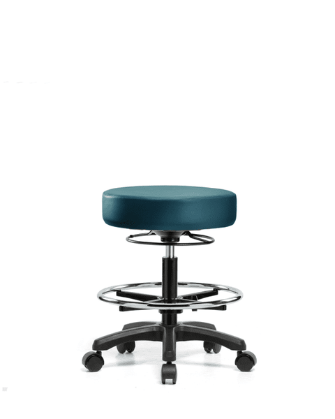 Vinyl Mini-Stool - Medium Bench Height with Chrome Foot Ring & Casters in Marine Blue Supernova Vinyl - VMBMS-RG-CF-RC-8801