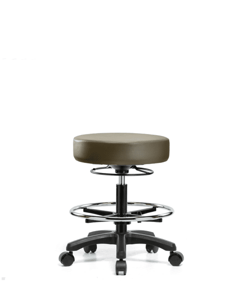 Vinyl Mini-Stool - Medium Bench Height with Chrome Foot Ring & Casters in Taupe Supernova Vinyl - VMBMS-RG-CF-RC-8809