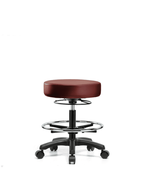 Vinyl Mini-Stool - Medium Bench Height with Chrome Foot Ring & Casters in Borscht Supernova Vinyl - VMBMS-RG-CF-RC-8815