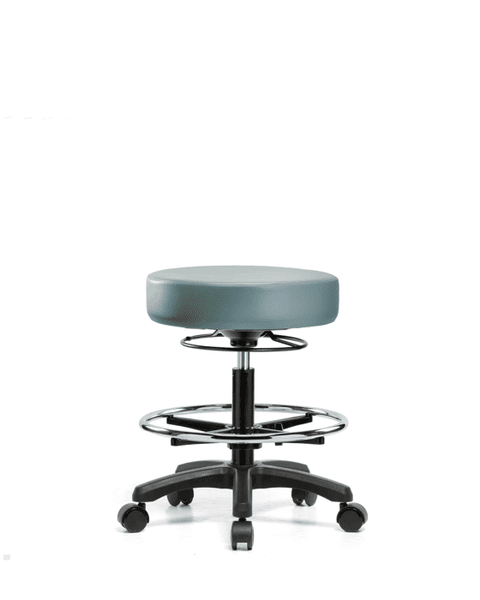 Vinyl Mini-Stool - Medium Bench Height with Chrome Foot Ring & Casters in Storm Supernova Vinyl - VMBMS-RG-CF-RC-8822