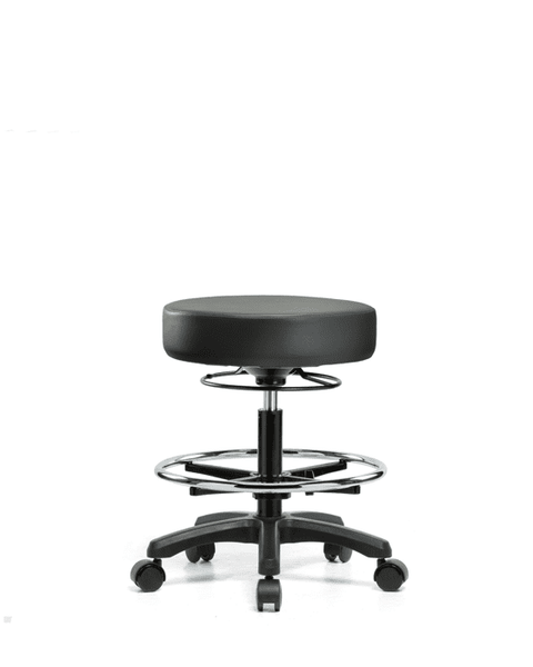 Vinyl Mini-Stool - Medium Bench Height with Chrome Foot Ring & Casters in Carbon Supernova Vinyl - VMBMS-RG-CF-RC-8823