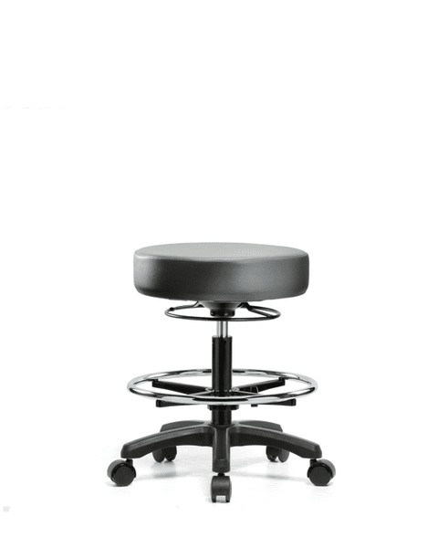 Vinyl Mini-Stool - Medium Bench Height with Chrome Foot Ring & Casters in Sterling Supernova Vinyl - VMBMS-RG-CF-RC-8840