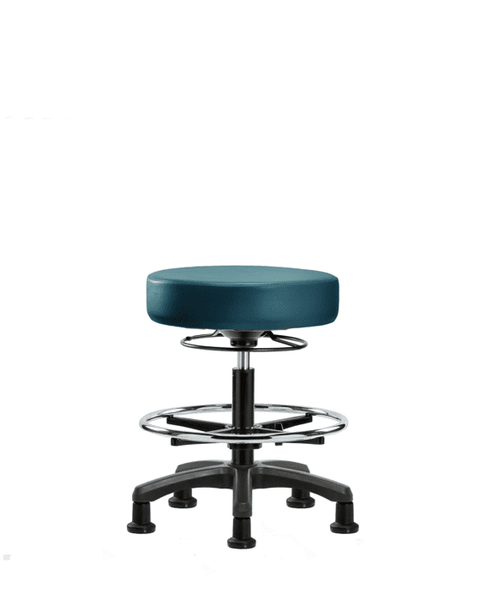 Vinyl Mini-Stool - Medium Bench Height with Chrome Foot Ring & Stationary Glides in Marine Blue Supernova Vinyl - VMBMS-RG-CF-RG-8801