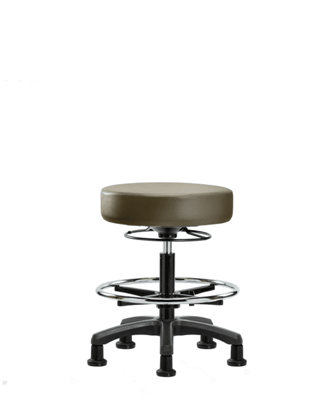 Vinyl Mini-Stool - Medium Bench Height with Chrome Foot Ring & Stationary Glides in Taupe Supernova Vinyl - VMBMS-RG-CF-RG-8809