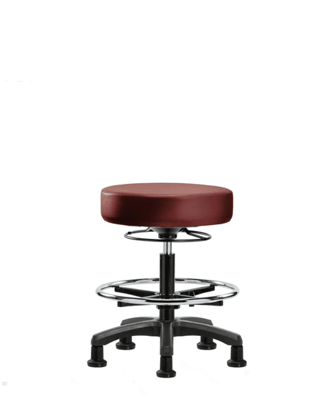 Vinyl Mini-Stool - Medium Bench Height with Chrome Foot Ring & Stationary Glides in Borscht Supernova Vinyl - VMBMS-RG-CF-RG-8815
