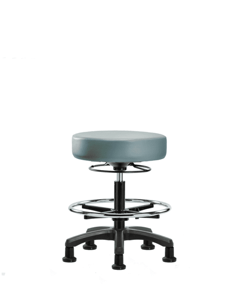 Vinyl Mini-Stool - Medium Bench Height with Chrome Foot Ring & Stationary Glides in Storm Supernova Vinyl - VMBMS-RG-CF-RG-8822