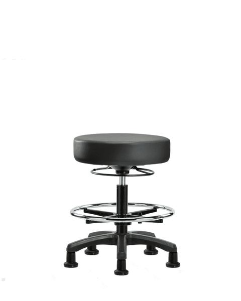 Vinyl Mini-Stool - Medium Bench Height with Chrome Foot Ring & Stationary Glides in Carbon Supernova Vinyl - VMBMS-RG-CF-RG-8823