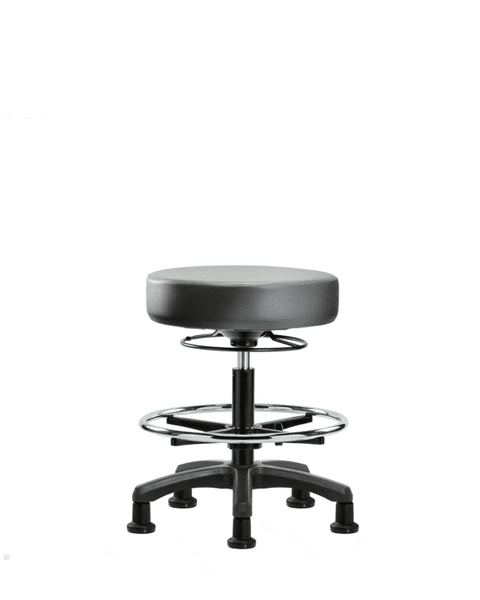 Vinyl Mini-Stool - Medium Bench Height with Chrome Foot Ring & Stationary Glides in Sterling Supernova Vinyl - VMBMS-RG-CF-RG-8840