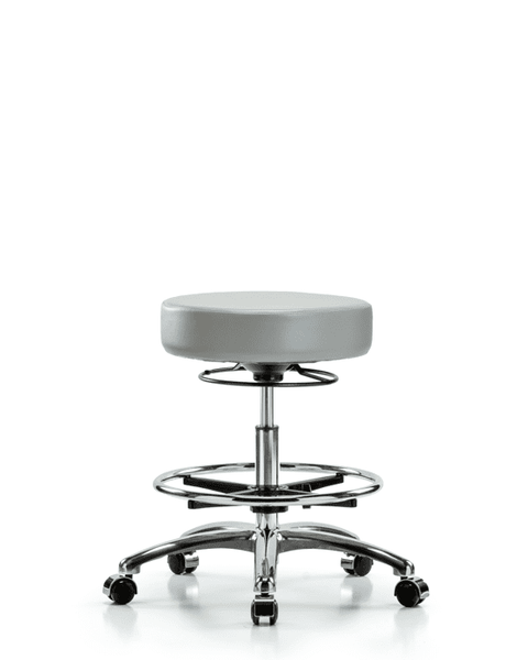 Vinyl Stool without Back Chrome - Medium Bench Height with Chrome Foot Ring & Casters in Dove Trailblazer Vinyl - VMBSO-CR-CF-CC-8567
