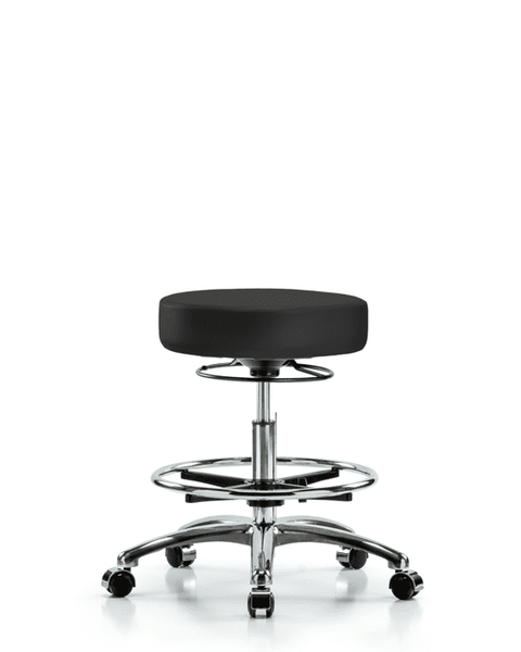 Vinyl Stool without Back Chrome - Medium Bench Height with Chrome Foot Ring & Casters in Charcoal Trailblazer Vinyl - VMBSO-CR-CF-CC-8605