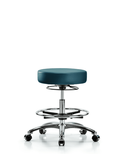 Vinyl Stool without Back Chrome - Medium Bench Height with Chrome Foot Ring & Casters in Marine Blue Supernova Vinyl - VMBSO-CR-CF-CC-8801