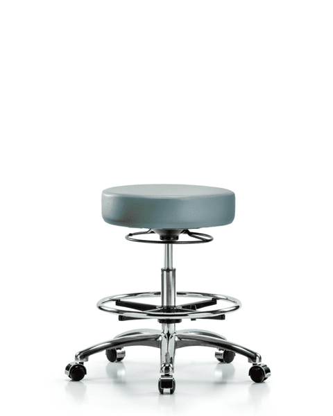 Vinyl Stool without Back Chrome - Medium Bench Height with Chrome Foot Ring & Casters in Storm Supernova Vinyl - VMBSO-CR-CF-CC-8822