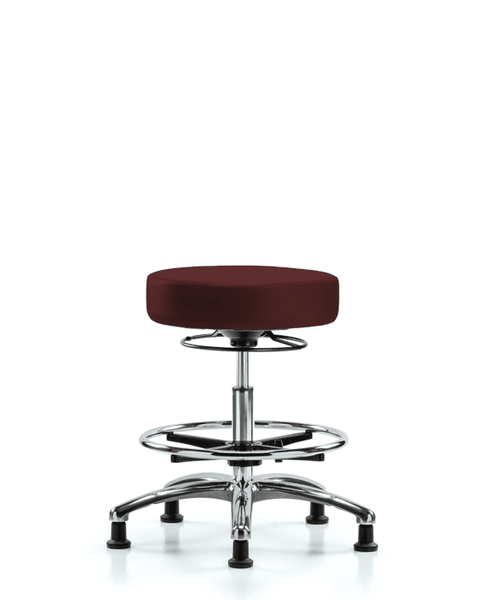Vinyl Stool without Back Chrome - Medium Bench Height with Chrome Foot Ring & Stationary Glides in Burgundy Trailblazer Vinyl - VMBSO-CR-CF-RG-8569
