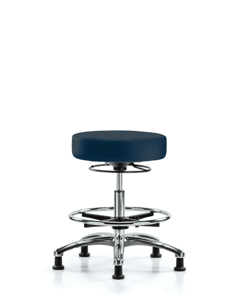 Vinyl Stool without Back Chrome - Medium Bench Height with Chrome Foot Ring & Stationary Glides in Imperial Blue Trailblazer Vinyl - VMBSO-CR-CF-RG-8582