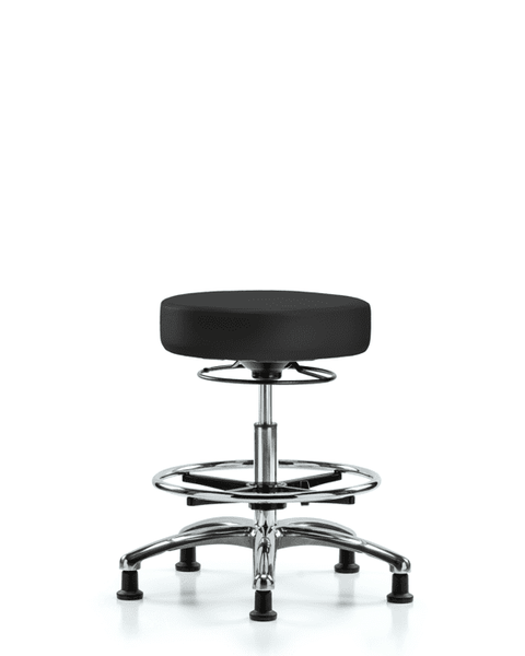Vinyl Stool without Back Chrome - Medium Bench Height with Chrome Foot Ring & Stationary Glides in Charcoal Trailblazer Vinyl - VMBSO-CR-CF-RG-8605
